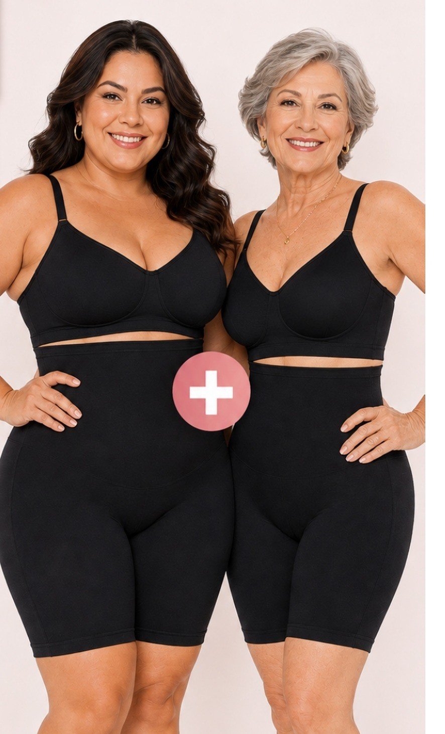 Duas mulheres usando o Short Cinta Modeladora preto