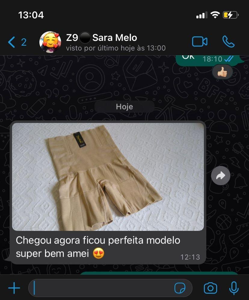 Mensagem de cliente sobre o Short Cinta Modeladora