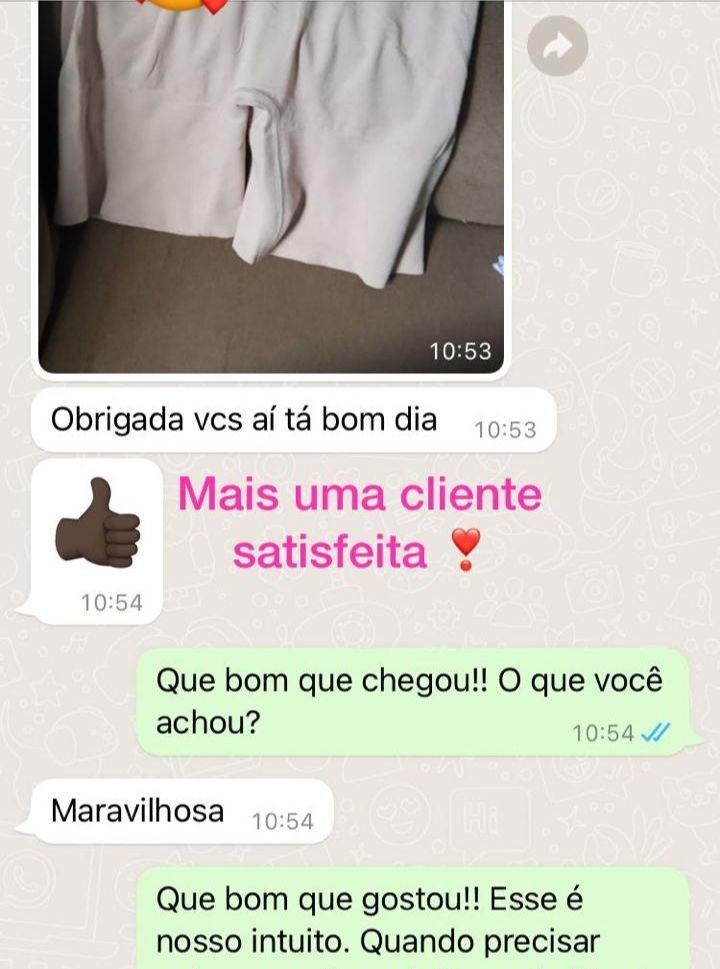 Mensagem de cliente sobre o Short Cinta Modeladora