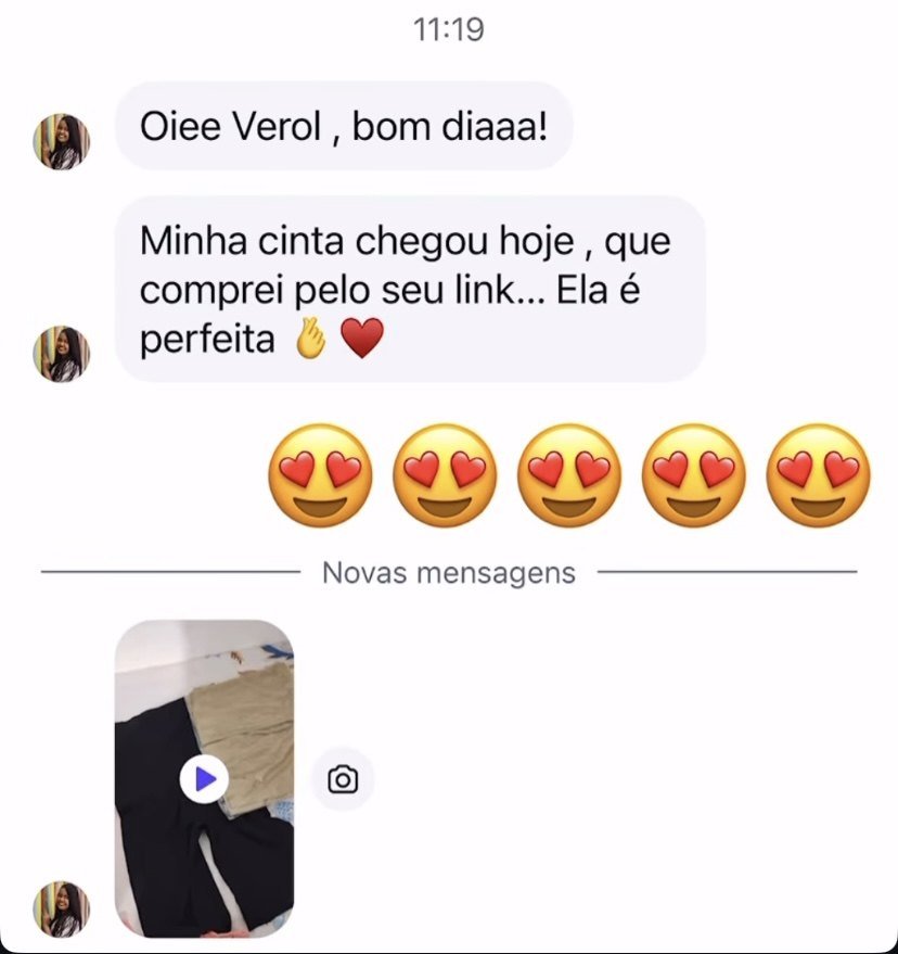 Mensagem de cliente sobre o Short Cinta Modeladora